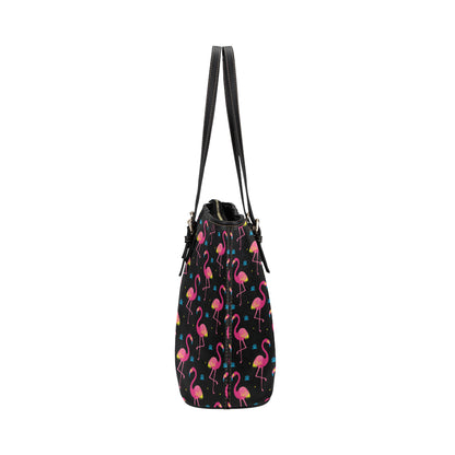 Flamingo Pink Neon Print Pattern Leather Tote Bag