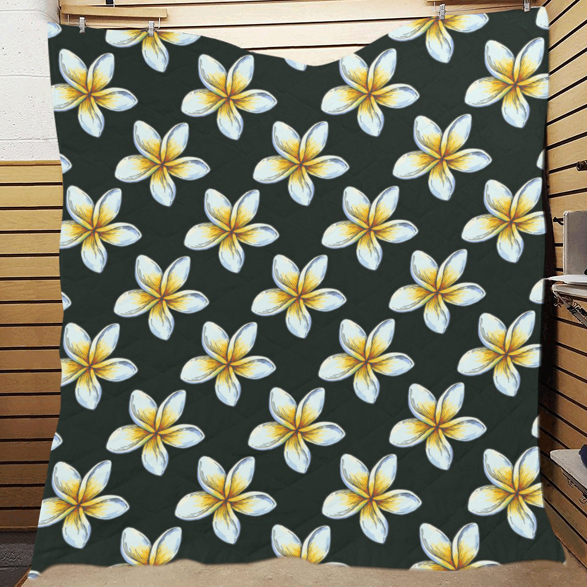 White Plumeria Pattern Print Design PM022 Premium Quilt
