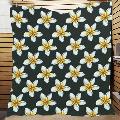 White Plumeria Pattern Print Design PM022 Premium Quilt