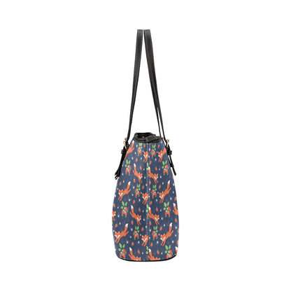 Fox Strawberry Print Pattern Leather Tote Bag