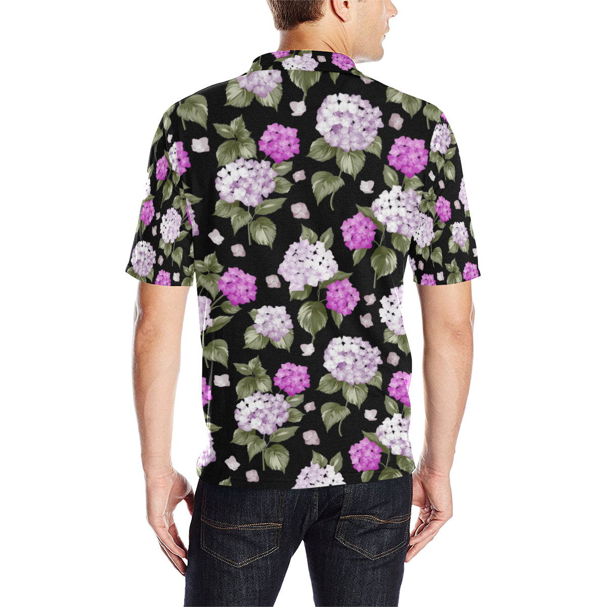 Hydrangea Pattern Print Design HD011 Men Polo Shirt