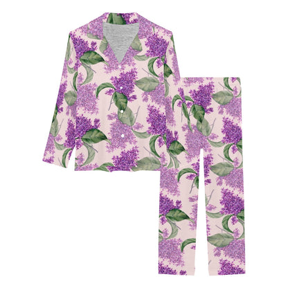 Lilac Pattern Print Design LI02 Women's Long Pajama Set