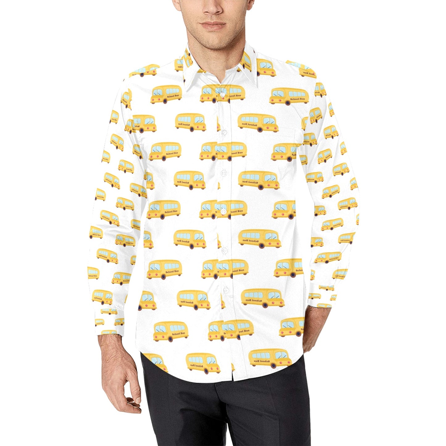 School Bus Print Design LKS306 Men's Long Sleeve Dress Shirt