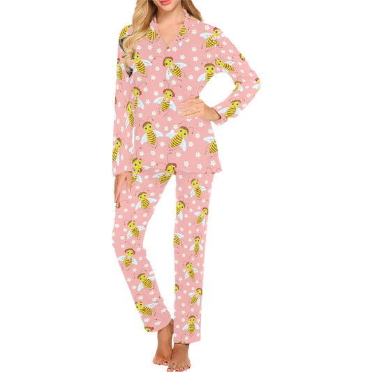 Bee Pattern Print Design BEE07 Women's Long Pajama Set