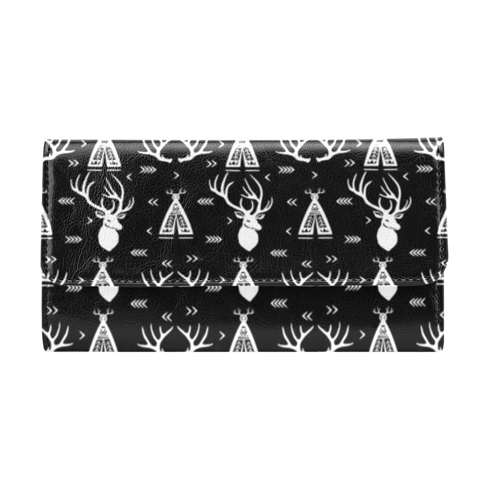 Deer Native Indian Print Pattern Women's Trifold Wallet