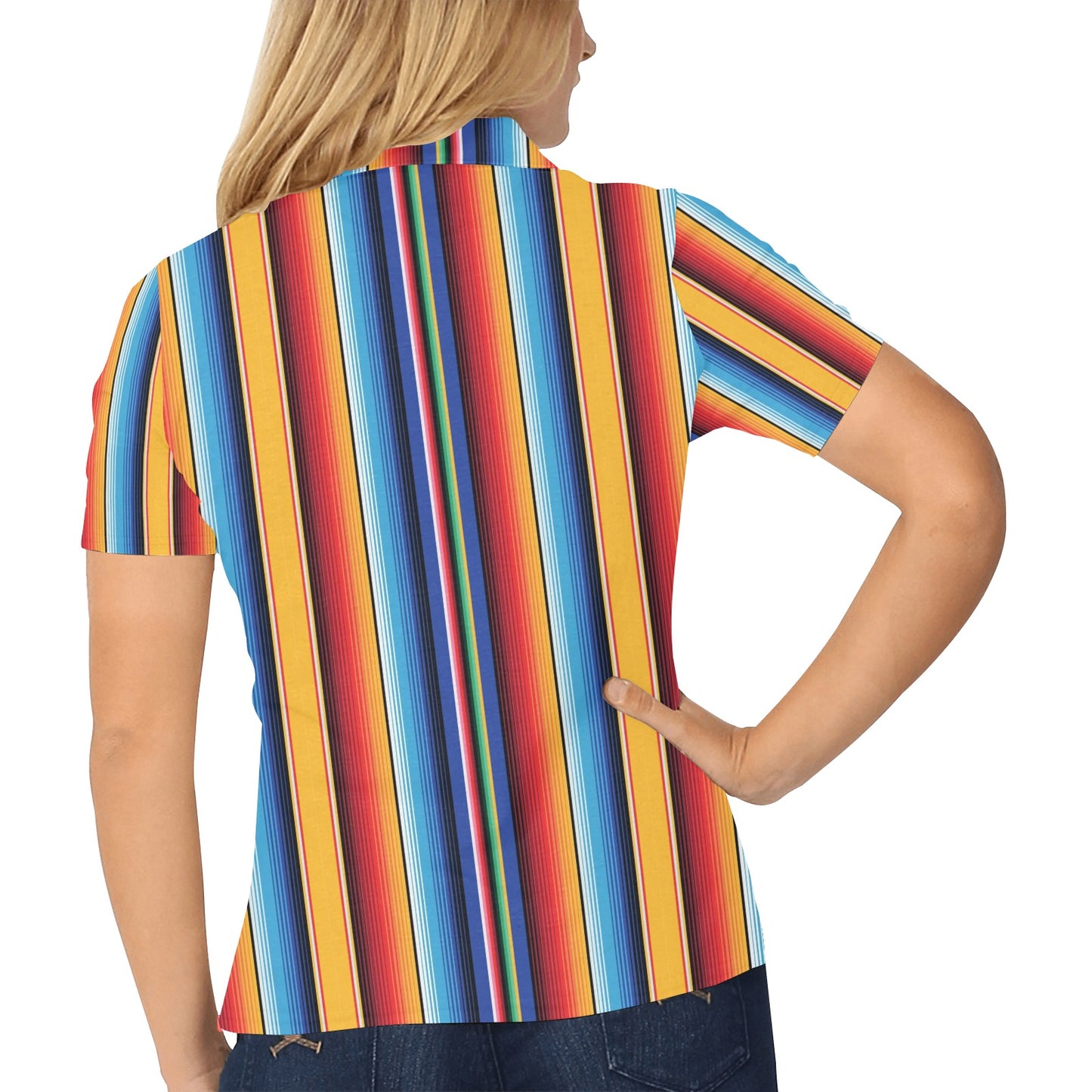 Mexican Blanket Stripe Print Pattern Women's Polo Shirt