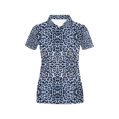 Leopard Blue Skin Print Women's Polo Shirt