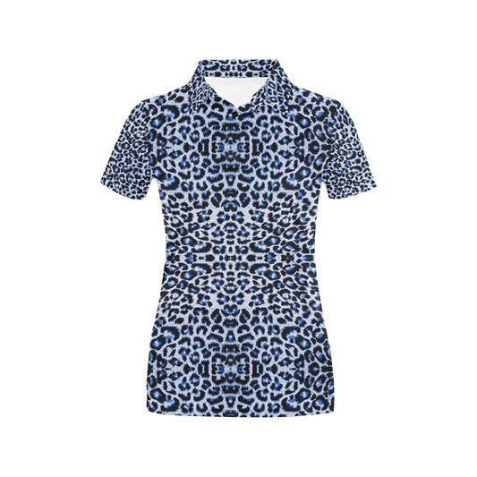 Leopard Blue Skin Print Women's Polo Shirt