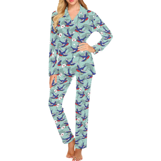 Swallow Bird Pattern Print Design 02 Women's Long Pajama Set