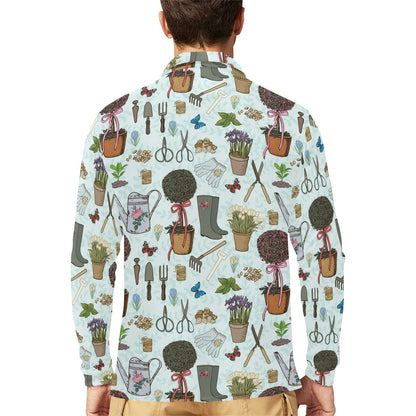 Gardening Pattern Print Design G01 Long Sleeve Polo Shirt For Men's