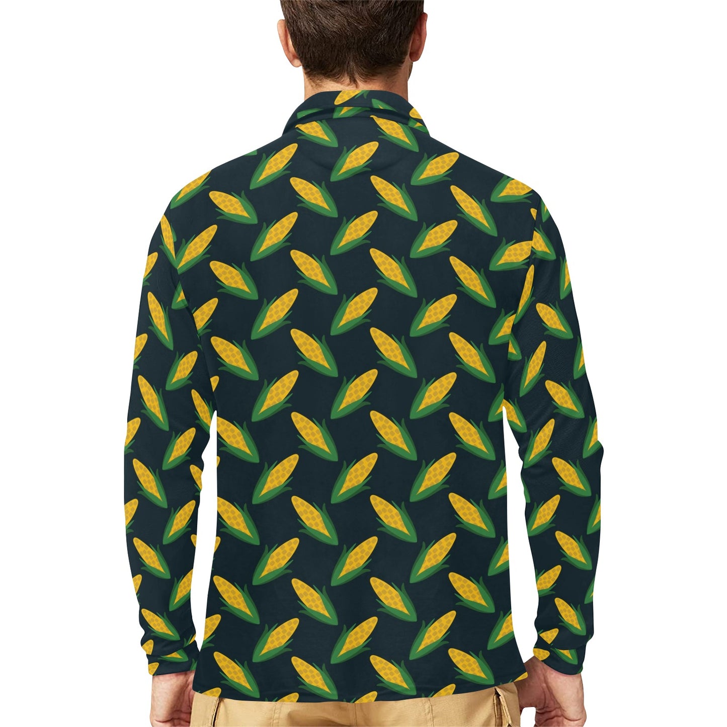 Corn Pattern Print Design 02 Long Sleeve Polo Shirt For Men's