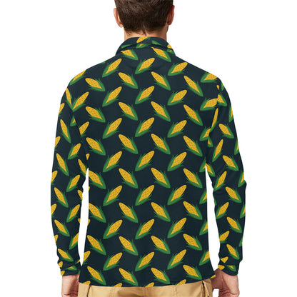 Corn Pattern Print Design 02 Long Sleeve Polo Shirt For Men's