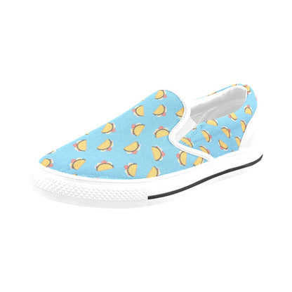 Taco Print Design LKS301 White Slip Ons Canvas Women's Shoes