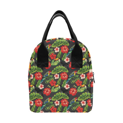 Hibiscus Red With Parrotprint Design LKS303 Insulated Lunch Bag