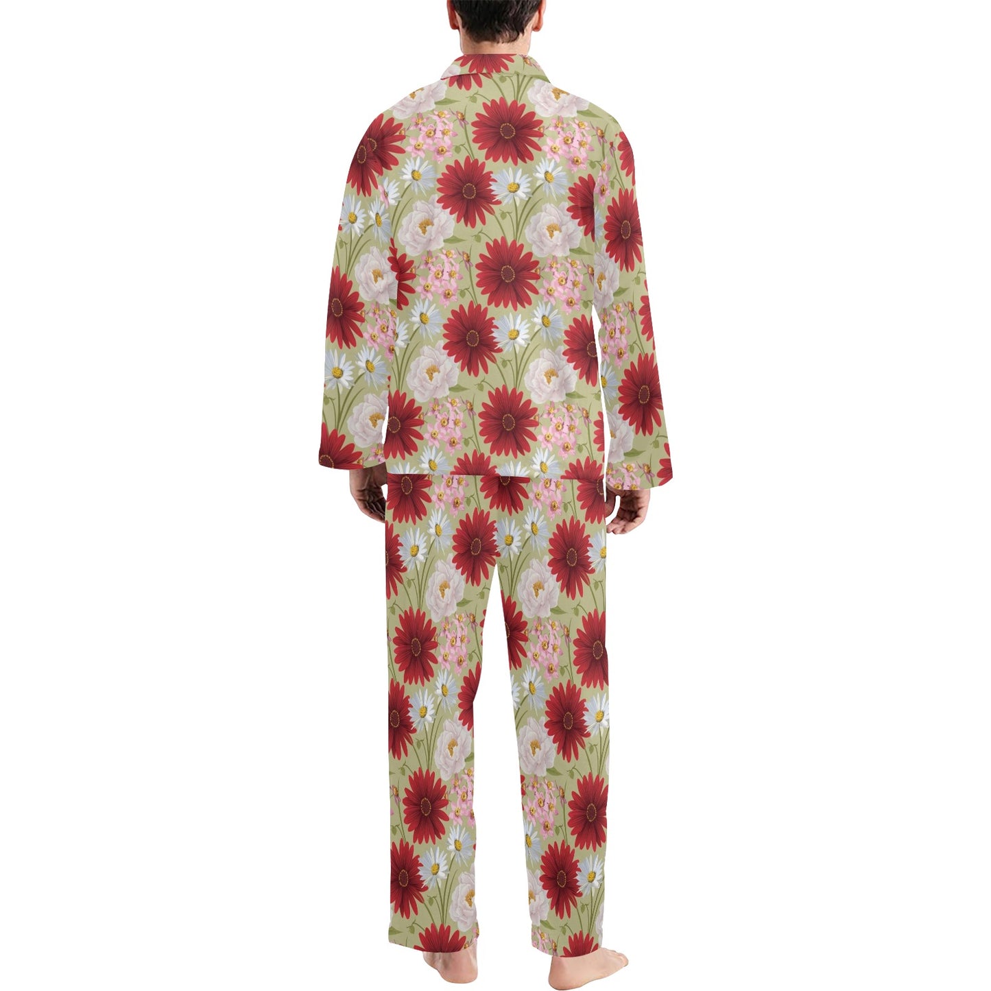 Gerberas Pattern Print Design GB07 Men's Long Pajama Set