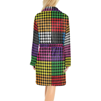 Houndstooth Colorful Pattern Print Design 01 Women's Fleece Robe
