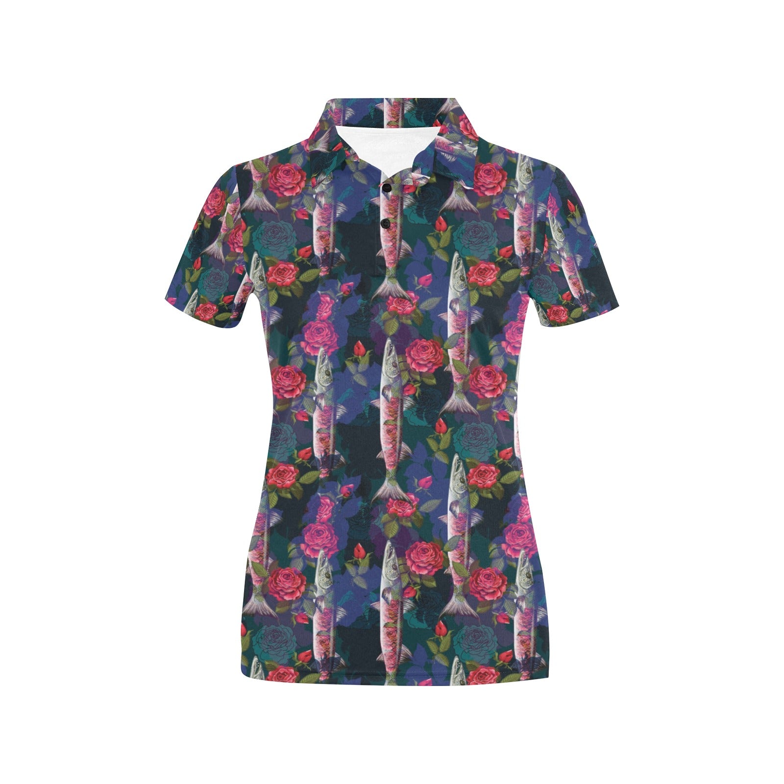 Barracuda with Folwer Pattern Print Design 01 Women's Polo Shirt