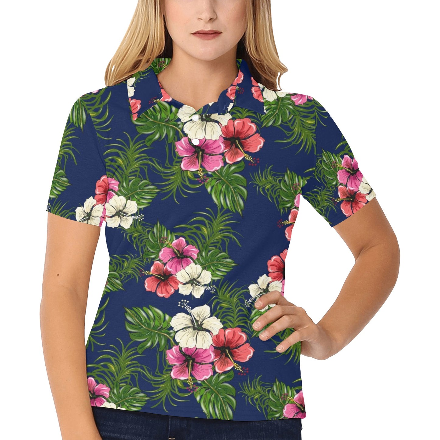 Hibiscus Pattern Print Design HB028 Women's Polo Shirt