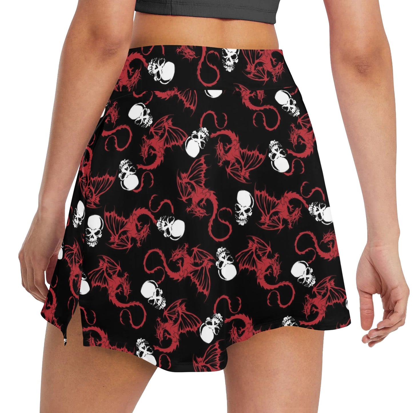 Skull With Red Dragon Print Design LKS304 17" Golf & Pickleball Skort with Pockets