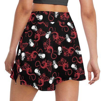 Skull With Red Dragon Print Design LKS304 17" Golf & Pickleball Skort with Pockets