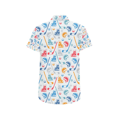 Hockey Equipment Print Design LKS301 Men Short Sleeve Button Up Shirt