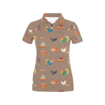 Chicken Happy Print Pattern Women's Polo Shirt