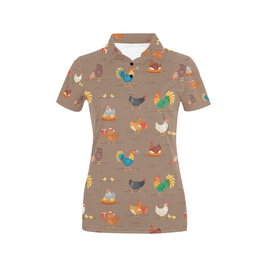 Chicken Happy Print Pattern Women's Polo Shirt