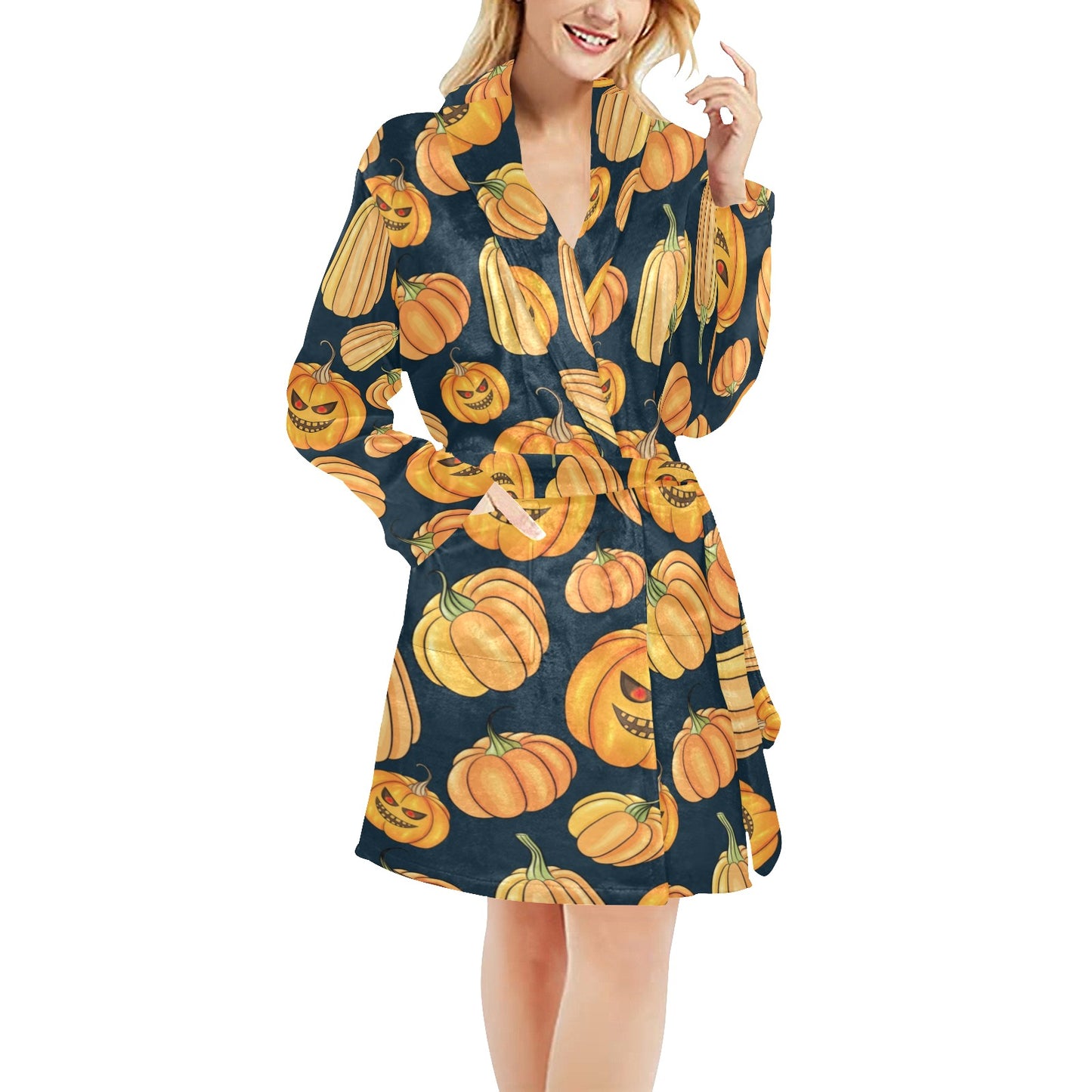 Pumpkin Halloween Pattern Print Design A04 Women's Fleece Robe