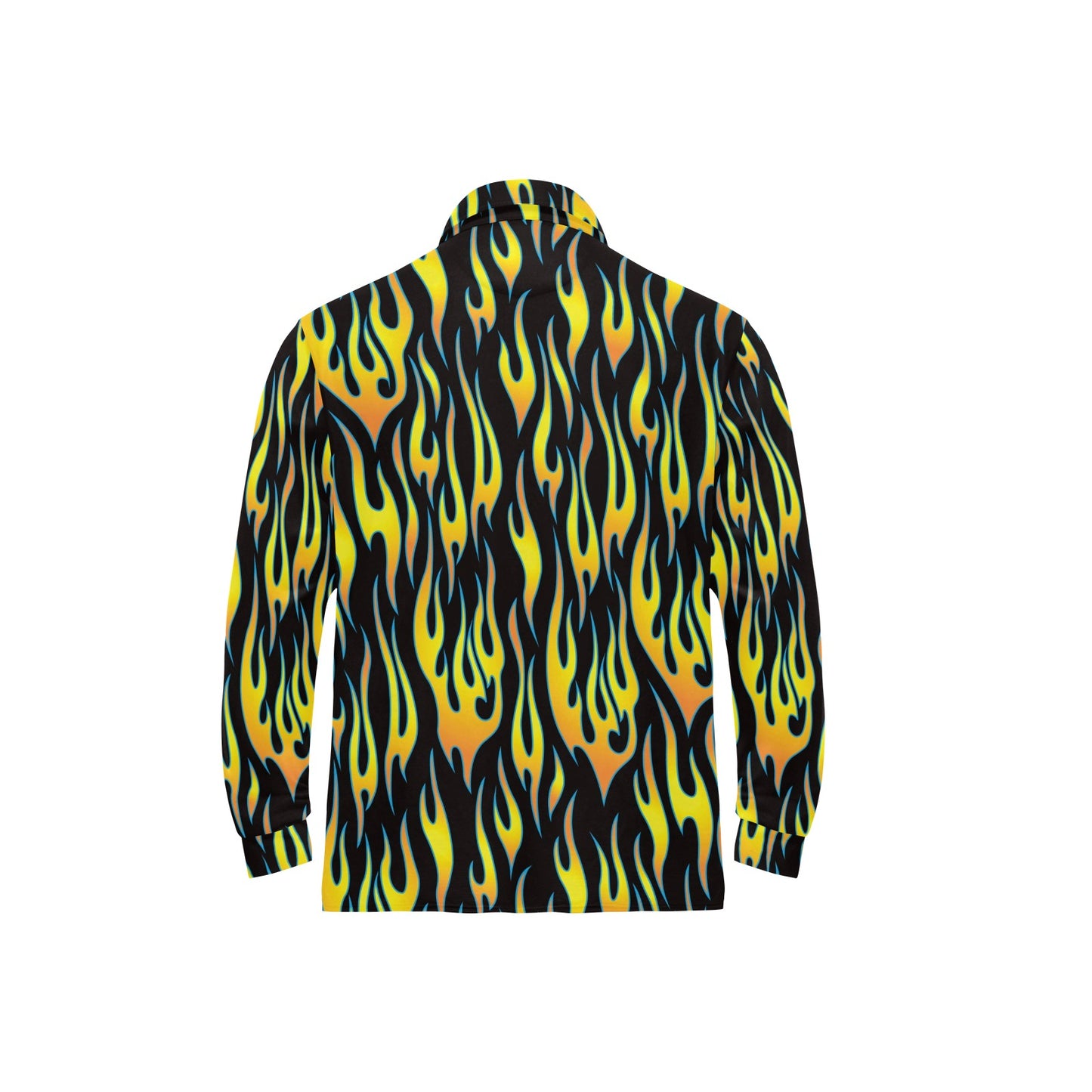 Flame Fire Yellow Pattern Long Sleeve Polo Shirt For Men's