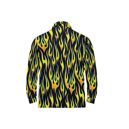 Flame Fire Yellow Pattern Long Sleeve Polo Shirt For Men's