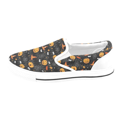 Halloween Print Design LKS405 White Slip Ons Canvas Women's Shoes