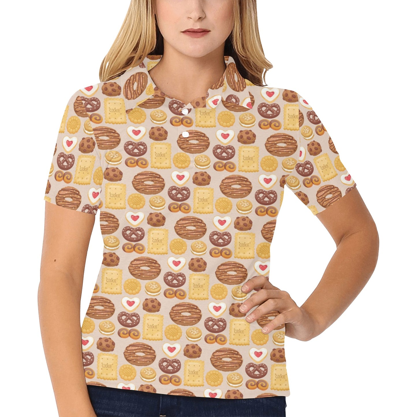 Cookie Pattern Print Design 02 Women's Polo Shirt