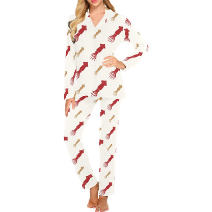 Giant Squid Pattern Print Design 01 Women's Long Pajama Set