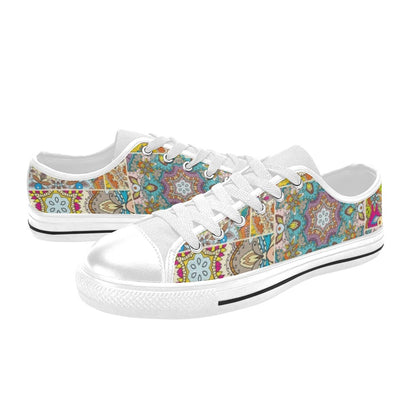 Patchwork Print Design LKS402 Women's White Low Top Shoes