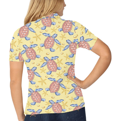 Sea Turtle Pattern Print Design T06 Women's Polo Shirt