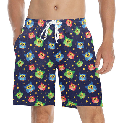 Owl with Star Themed Design Print Men's Swim Trunks Beach Shorts