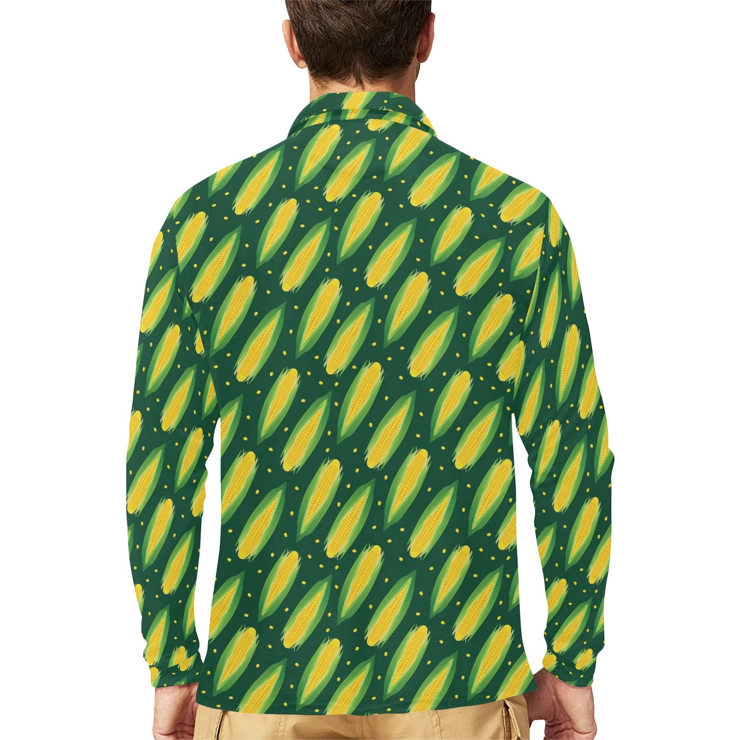 Corn Pattern Print Design 03 Long Sleeve Polo Shirt For Men's