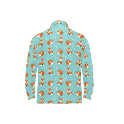 Fox Design Snow Print Pattern Long Sleeve Polo Shirt For Men's