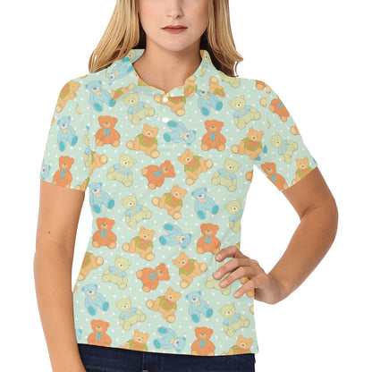 Bear Pattern Print Design 02 Women's Polo Shirt