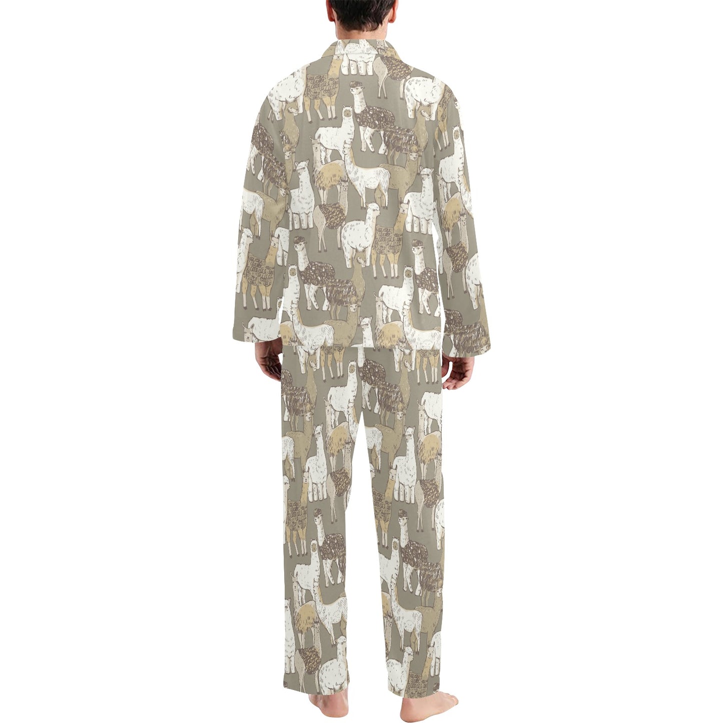 Alpaca Pattern Print Design 01 Men's Long Pajama Set