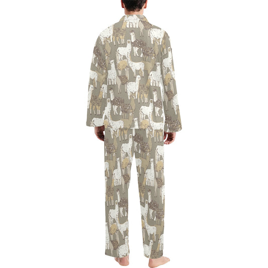 Alpaca Pattern Print Design 01 Men's Long Pajama Set
