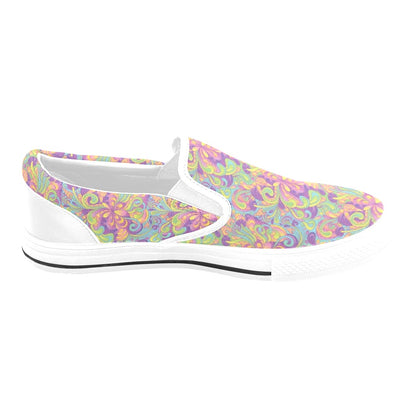 Trippy Print Design LKS306 White Slip Ons Canvas Women's Shoes