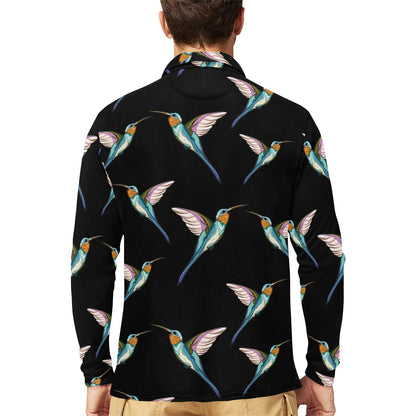 Hummingbird Pattern Print Design 06 Long Sleeve Polo Shirt For Men's