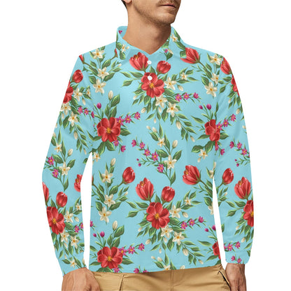 Summer Floral Pattern Print Design SF011 Long Sleeve Polo Shirt For Men's