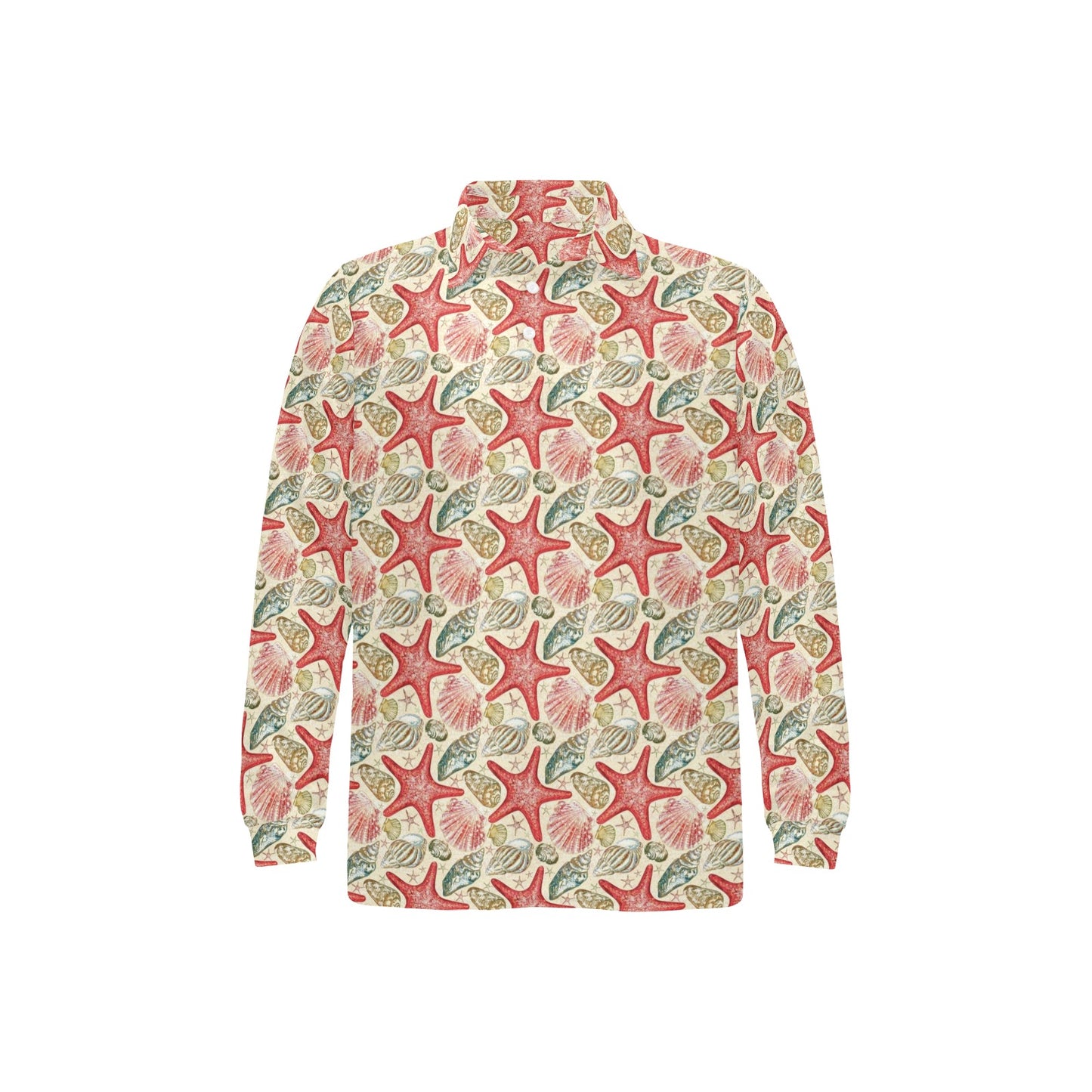Seashell Print Design LKS301 Long Sleeve Polo Shirt For Men's
