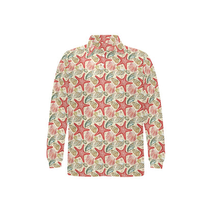 Seashell Print Design LKS301 Long Sleeve Polo Shirt For Men's