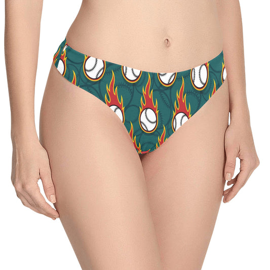 Baseball Fire Print Pattern Women's Thongs