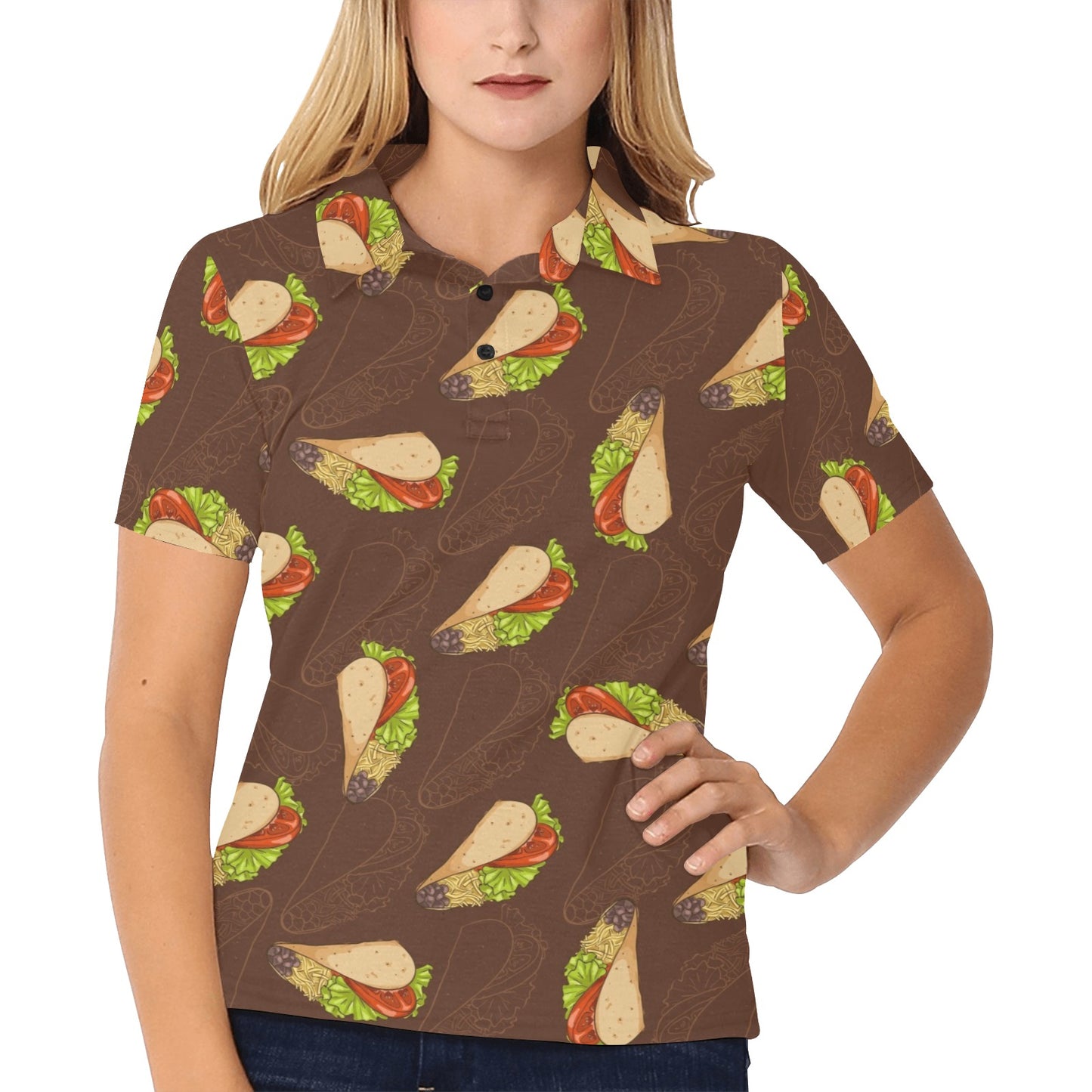 Taco Pattern Print Design TC08 Women's Polo Shirt