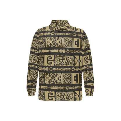 Mayan Pattern Print Design 03 Long Sleeve Polo Shirt For Men's