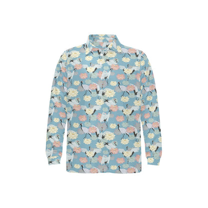 Water Lily Print Design LKS304 Long Sleeve Polo Shirt For Men's